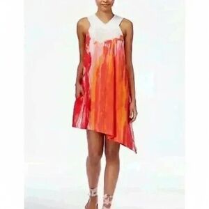 Rachel Rachel Roy Womens S Coral Pink Ombre Asymmetrical Sleeves Dress